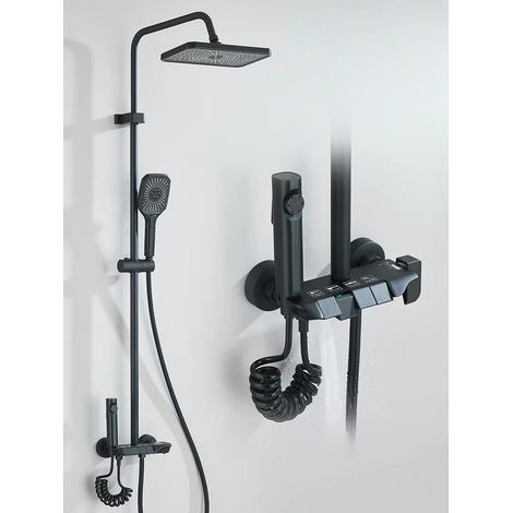 Système de douche multifonction avec mitigeur – pomme de pluie, douchette et robinet de bidet,Noir
