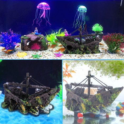 Décors de Bateau Pirate pour Aquarium en Résine Miniature pour Paysage sous-marin - Abri pour Poissons (1/5)
