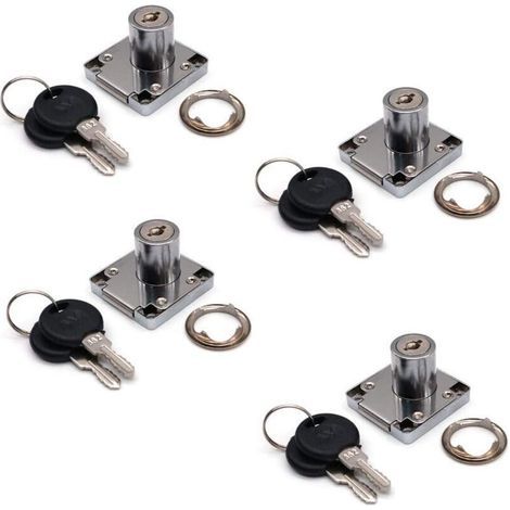 Set di 4 serrature per armadi e cassetti con 2 chiavi, cilindro per serratura per mobili, serratura a camma in lega di zinco per porte, armadi, cassetti, cassette postali (22 mm) (1/4)