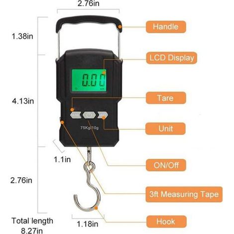Balance Suspendue - 75 kg - Affichage LCD - Précision 50 g - Pour Pêche Bagages Marché Agricole - 1 Pièce (1/4)