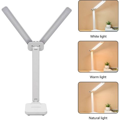 Doppelkopf-Schreibtischlampe, Leselampe, USB-Leselampe, Nachttischlampe – weiß