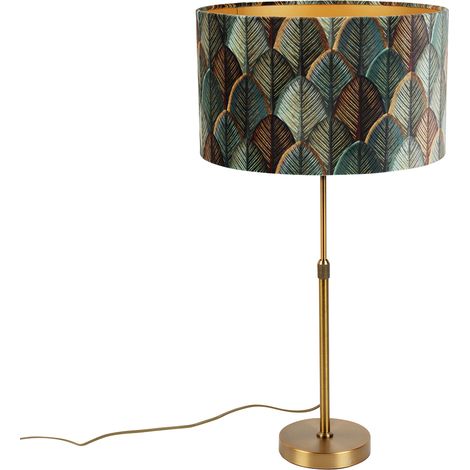 Table Lamp Bronze with Velvet Lampshade Leaf Design with Gold Interior - Parte