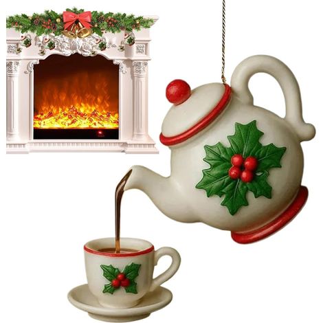 Décorations Sapin Noël Théière Pendentif Déco De Noël Charme Sac Rustique Ornement Acrylique 2D pour intérieur extérieur salon chambre bureau appartement fenêtre mur (1/5)