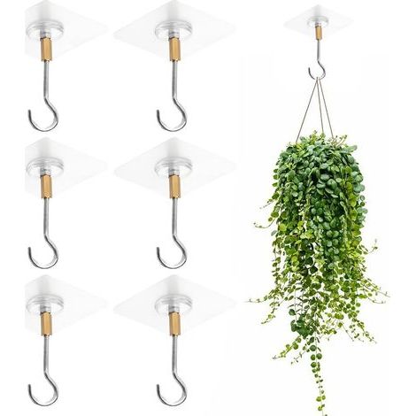 6 Pièces Crochets de Plafond Autocollants Sans Perçage, Transparent pour Plantes Suspendues, crochet adhésif plafond, crochet plafond (1/5)