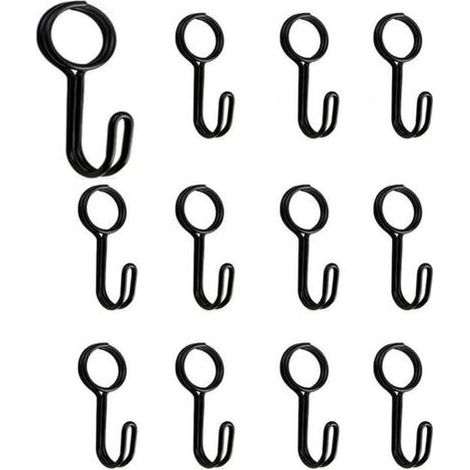 Lot de 12 crochets spiralés avec œillet - Crochets universels - Pour remorques, bâches, bateaux, motos, vélos - Noir (1/4)