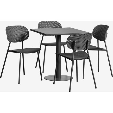 Set de mesa cuadrada 70x70 cm Mizzi y 4 sillas de jardín en polipropileno y hierro Tupah SKLUM             