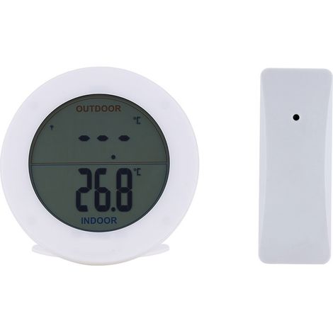 Wireless Thermometer LCD Display Indoor Outdoor Sensor Temperature Sensor Indoor Outdoor White (1/5)