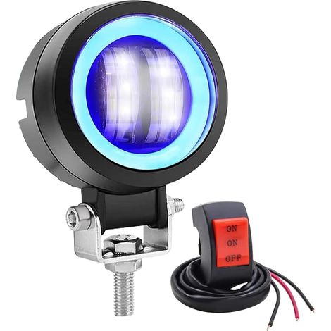 2PCS Feux Additionnels Moto avec Bleu Angel Eye,Ronde de 3 Pouces 20W Phare LED Avant 12V/24V Phare de Travail Brouillard Feux de Jour de Motos DRL Avec Interrupteur Moto 22mm (1/5)