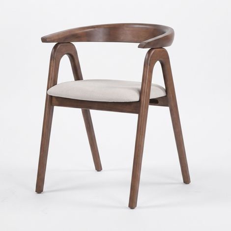 Chaise en bois d'hévéa marron et tissu beige - Hawa (1/5)