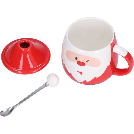 Mug de Noël en céramique 450ml avec couvercle et cuillère, grande capacité pour thé, lait ou café, idéal pour la maison.