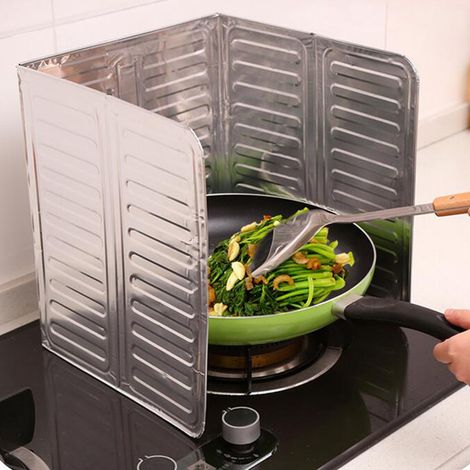 Pare-éclaboussures 3 faces, protection anti-projections de cuisine, plaque pliable en aluminium, protection anti-huile (1/5)