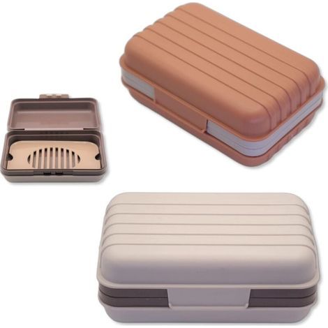 Set mit 2 tragbaren Seifenschalen mit Deckel, cremeweiß und lachsfarben, Seifenbox für Reisen, Wandern und Camping (1/4)