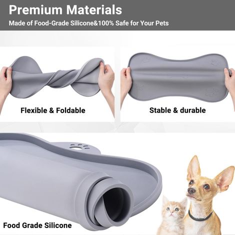 Tapis d'alimentation en silicone pour animaux de compagnie, facile à ranger et à nettoyer, empêche les déversements de nourriture, pliable, antidérapant et imperméable, convient aux chats et chiens de (1/5)