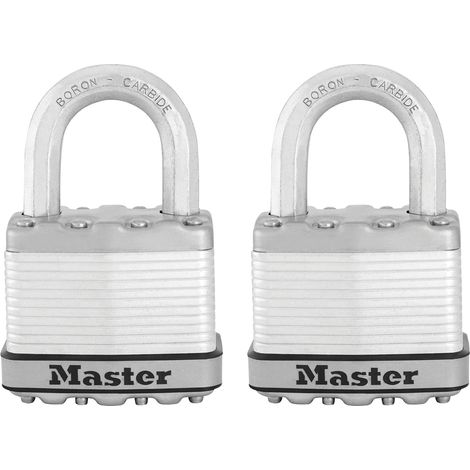 MASTER LOCK Lucchetto ad Alta Sicurezza [Chiave] [Acciaio Laminato] [Esterno] [Set di 2] M5EURT - Ideale per Portali, Garage, Sconto