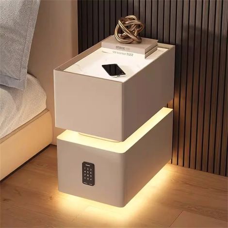 AUTRUCKER Table de chevet intelligente avec éclairage, design de chambre moderne, serrure à combinaison, table de chevet à 2 tiroirs, 25 x 40 x 48 cm (1/5)