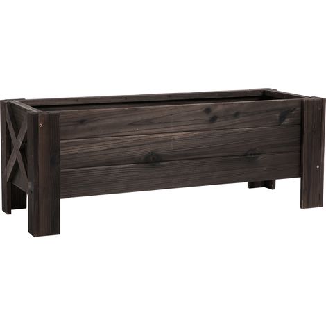 Fioriera rialzata da giardino da 58 litri, contenitore per la coltivazione di piante, fiori e ortaggi da esterno, in legno di abete, 100 x 36,5 x 36 cm,carbonizzato.