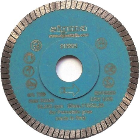 Disco diamantato per taglio secco Sigma 75b ø115 mm foro 22.2 mm spessore 1.3 mm
