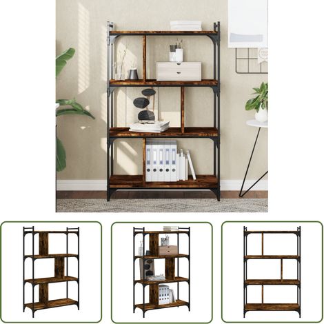 The Living Store Bibliothèque 4 niveaux chêne fumé 76x32x123cm bois d'ingénierie - Bibliothèque Murale - Bibliothèque Design - Étagère Bois - Meuble Rangement - Bibliothèque Industrielle (1/5)