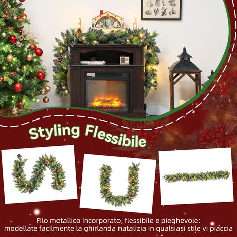 Guirlande de Noël 180cm, branches givrées avec 30 lumières blanches, pommes de pin et baies, décoration intérieure. (1/5)