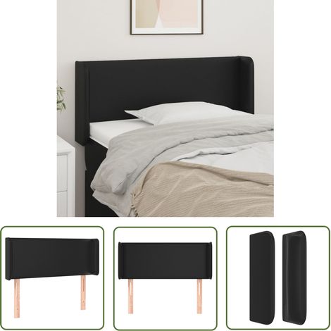 The Living Store Tête de lit avec oreilles Noir 93x16x78/88 cm Similicuir - Tête De Lit - Literie - Meuble De Chambre - Décoration Chambre - Simili Cuir (1/5)