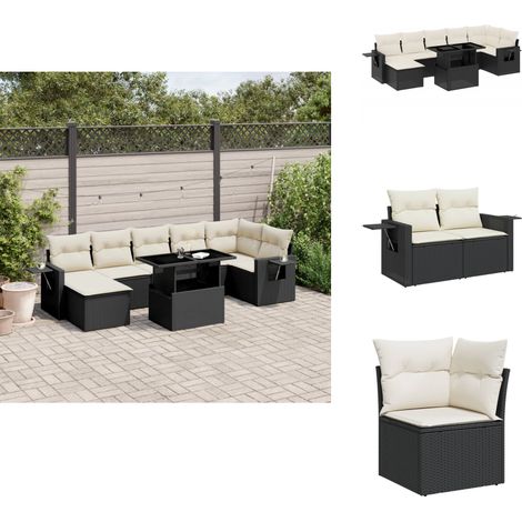 8-tlg. Garten-Sofagarnitur mit Kissen Schwarz Poly Rattan - Gartenmöbel Set - PE-Rattan Möbel - Outdoor Lounge - Gartenlounge - Terrassenmöbel (1/5)