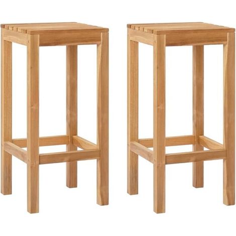 Ensemble de deux tabourets de bar, en teck massif naturel. (1/5)