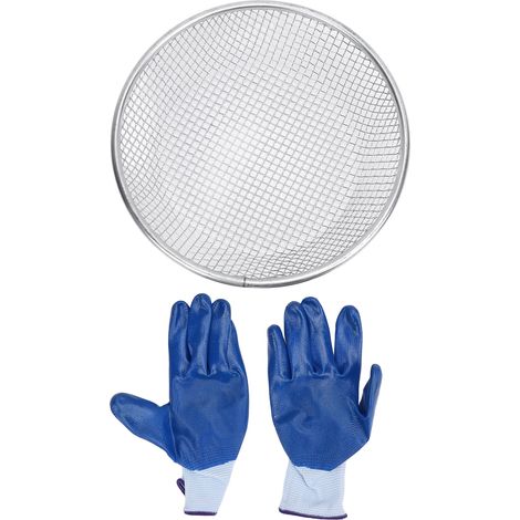 Tamis à compost pour sable de jardin, tamis en acier inoxydable de 50 kg avec gants antidérapants, trou de 6 mm/0,24 pouce. (1/5)