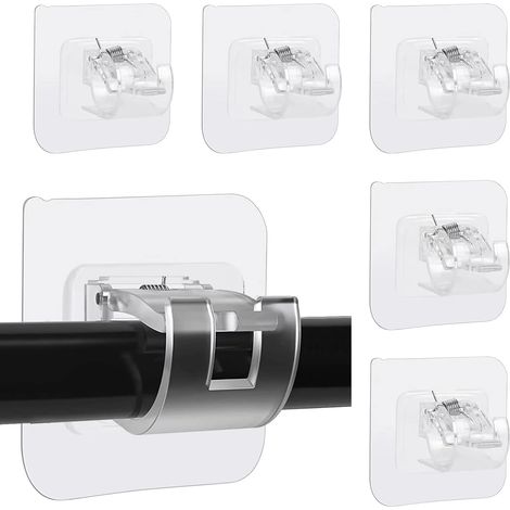 Lot de 6 supports de tringle à rideaux auto-adhésifs, supports de tringle à rideaux réglables sans clous, supports muraux pour tringle à rideaux (transparents) (1/5)