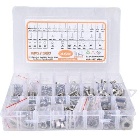 Kit 460 pièces vis à six pans creux, boulons écrous et rondelles en inox 304 pour meubles et bricolage domestique (1/5)