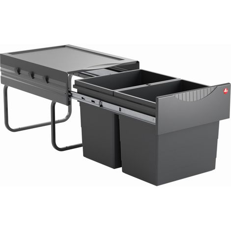 Hailo – Poubelle de cuisine tri sélectif encastrable 40L – 2 bacs amovibles 18L – Couvercle fixe anti-odeurs – Installation dans meubles de 40 cm