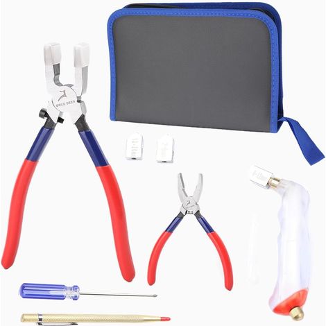 5 PCS Pince de course en verre Breaker Grozer Pinces Set à clé robuste avec scribe or Ensemble coupe-verre Gants résistants aux coupures Étui rangement PU bord bleu - (1/5)