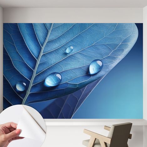 Papier peint autocollant avec imprimé pour intérieur moderne application facile a motif Feuille bleue 152x104 cm (1/5)