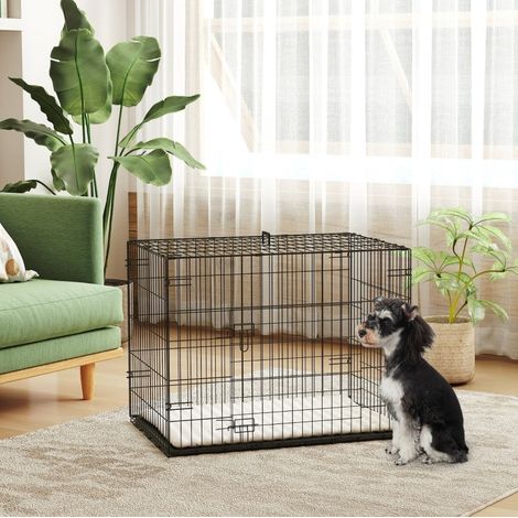 Faltbare Hundebox 75 x 48,5 x 53 cm aus schwarzem Metall, 2 Türen – MEUBLIV (1/5)