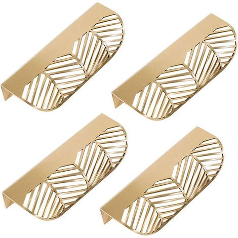 Gold brass furniture handle – Set of 4 – Leaf design for drawers – Dimensions 11.7 x 2.3 x 4.3 cm – Easy installation (1/5)