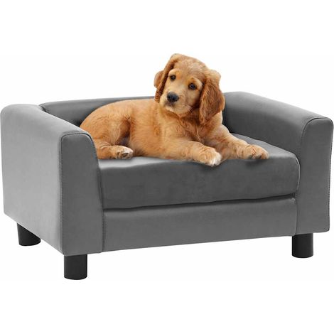 Canapé pour chien gris 60x43x30 cm en peluche et similicuir (1/5)