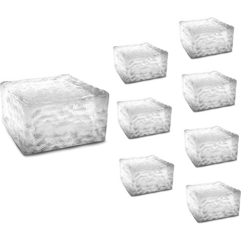 Lot de 8 pavés solaires en verre – 4 LED blanches – Autonomie 8h – 10x10x5cm – Panneau polysilicone 2V (1/5)