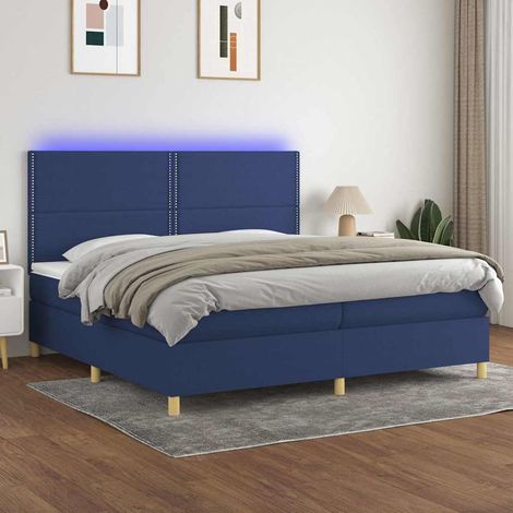 vidaXL Sommier à lattes de lit et matelas et LED Bleu 200x200 cm Tissu (1/5)