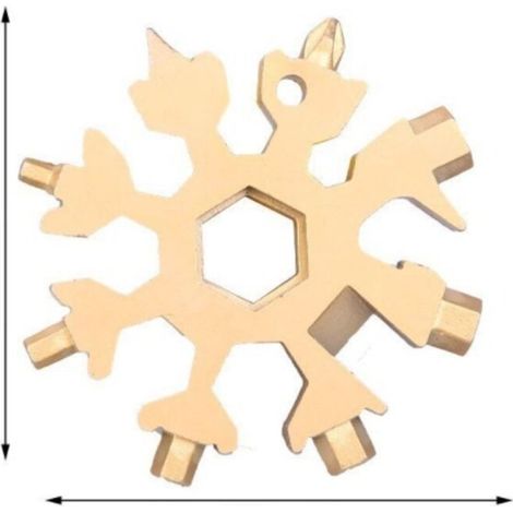 18-en-1 Outil Flocon Neige Multifonction, Portatif Porte-Clés Tournevis Ouvre Bouteille en Acier Inoxydable Outil Flocon de Neige pour les Voyages Quotidiens Camping Adventure Daily Tools (or)