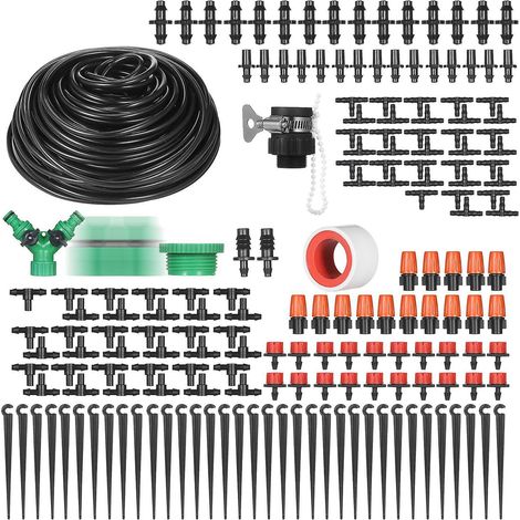 Tropfbewässerungsset für Pflanzen – DIY-Bewässerungssystem mit Düsen, Sprühdüsen und Tropfern – 40 Meter Schlauch