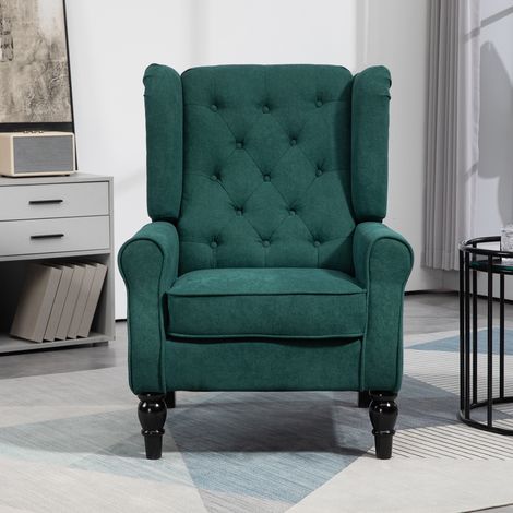 Gepolsterter Loungesessel mit breiter Sitzfläche, Holzbeinen, klassischem Stil, sehr bequem, 74 x 86 x 102 cm, grün