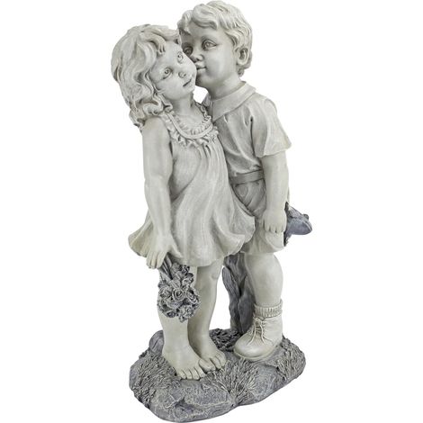 Statue de jardin romantique « Amours de jeunesse », deux enfants s’embrassant, décoration extérieure, 1 pièce