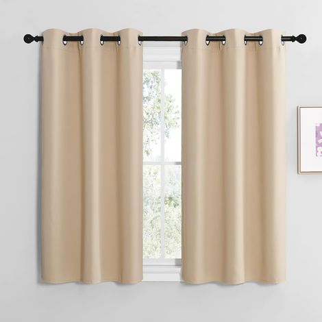 Rideaux Thermiques Panneaux Décoration de Petite Fenêtre à Oeillets Tissu Doux Lumineux Bloquer pour Chambre Maison Cuisine, L 107 x H 120 cm, Beige Foncé, Lot de 2 (1/5)