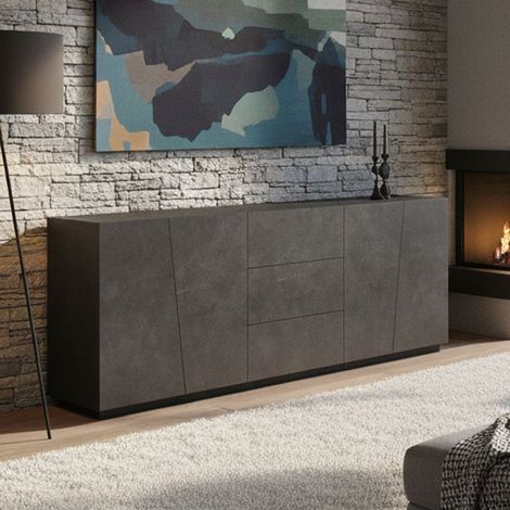 Dmora - Aparador Dmicill, Aparador de cocina con 4 puertas y 3 cajones, Buffet de salón, 100% Made in Italy, cm 220x43h86, Pizarra (1/4)