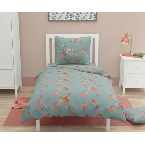 Parure de couette 2 pieces enfant coton 57 fils vert 140x200 cm - PEACHY (1/5)