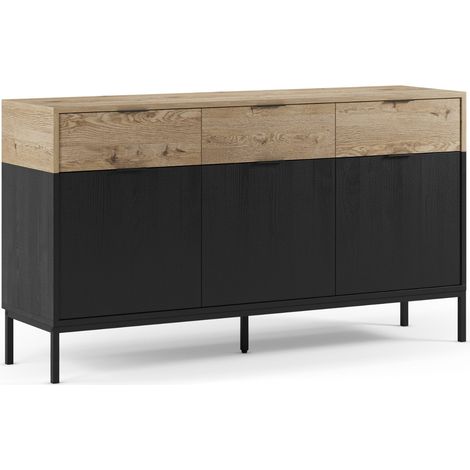 ELINE - Buffet 3 portes 150 cm en mélamine - Noir