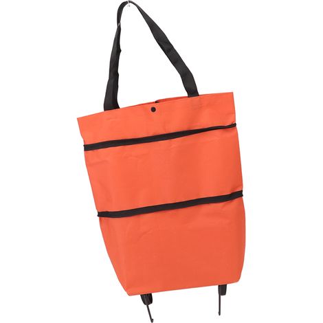 Sac de courses pliable grande capacité avec fermeture éclair, en tissu Oxford et roulettes, idéal pour le camping (orange). (1/5)