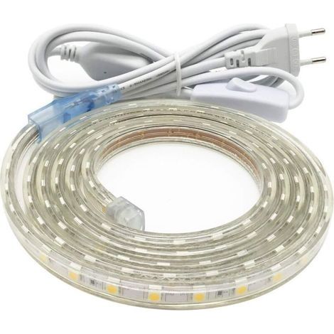 Ruban Led 3M, Très Lumineux Bandeau Led 220v avec Interrupteur,5050 IP65 Etanche, Blanc Chaud