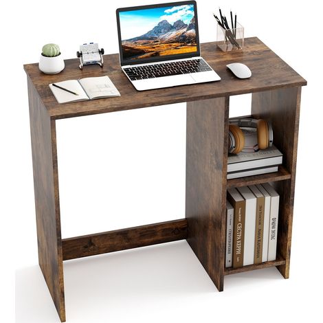 Petit bureau d'ordinateur à 2 étagères, 80 x 40 x 74 cm, marron