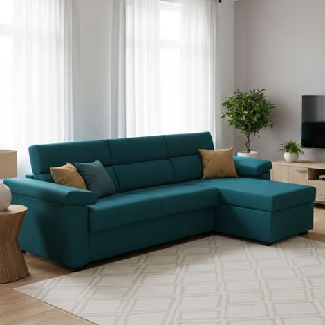 Ecksofa Tolle, abziehbar, mit Stauraum, Made in Italy, wasserabweisend, multifunktional, 285x160 cm, blau (1/5)