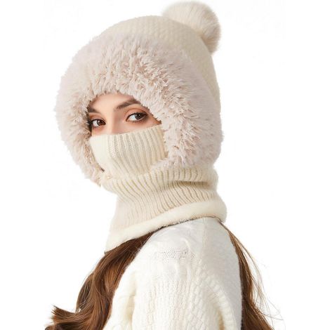 Passamontagna invernale donna in pile caldo, maschera viso antivento, sciarpa cappuccio regolabile (1/5)